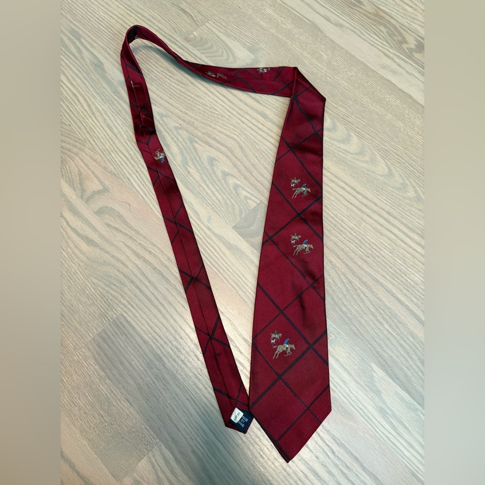 Vintage Polo Ralph Lauren 100% silk tie with polo motif burgundy red maroon